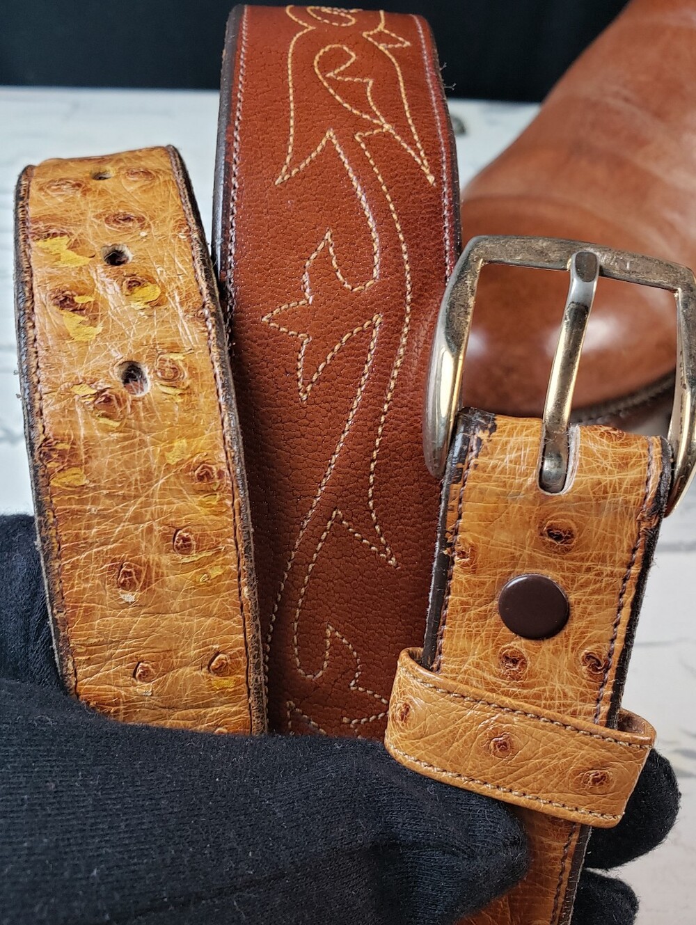 Lucchese Ostrich and Corded Calfskin Belt, style BL715 -Size 32 Men's or Women's